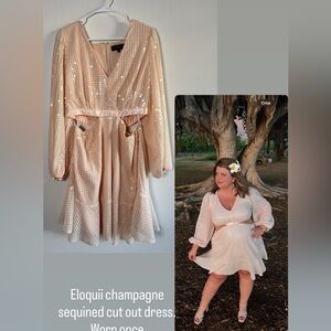 Eloquii Champagne Long Sleeve Sequin Dress